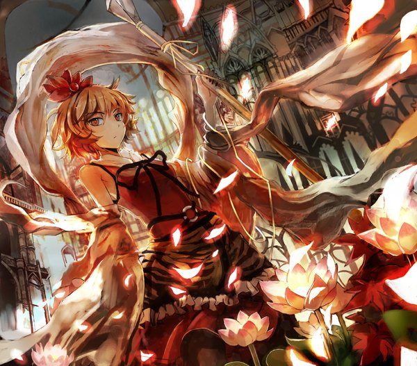 Anime picture 1120x984 with touhou toramaru shou ultimate asuka short hair blonde hair girl flower (flowers)