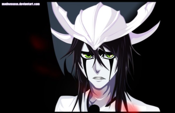 Anime picture 1311x852 with bleach studio pierrot ulquiorra schiffer madnesssss single long hair black hair green eyes grey background coloring portrait face espada boy wings mask