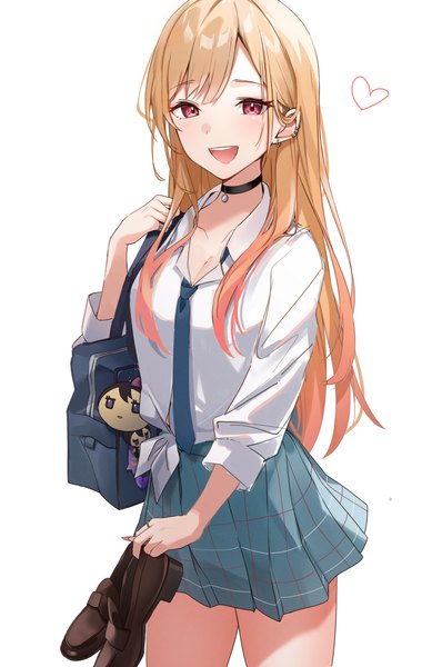 Anime picture 2695x4060 with sono bisque doll wa koi wo suru cloverworks kitagawa marin hikari yui single long hair tall image looking at viewer blush fringe highres breasts open mouth simple background blonde hair smile red eyes standing white background cleavage