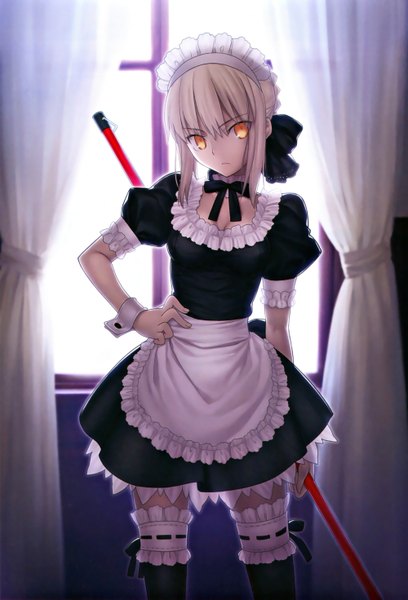 Anime picture 2000x2941 with fate (series) fate/stay night fate/unlimited codes studio deen type-moon artoria pendragon (all) saber saber alter takeuchi takashi single tall image fringe highres blonde hair standing yellow eyes looking away official art maid alternate costume