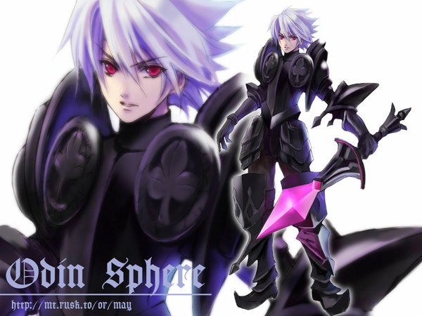 Anime picture 1024x768 with odin sphere vanillaware oswald short hair red eyes white hair boy sword armor takasato michi
