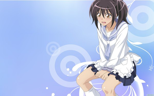 Anime picture 1920x1200 with kaichou wa maid-sama! ayuzawa misaki single blush highres open mouth black hair wide image sitting brown eyes girl skirt serafuku