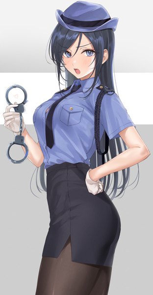 Anime picture 1050x2020 with ore no imouto ga konna ni kawaii wake ga nai aragaki ayase mexif single long hair tall image looking at viewer blush fringe breasts open mouth blue eyes black hair simple background hair between eyes standing holding ass short sleeves hand on hip