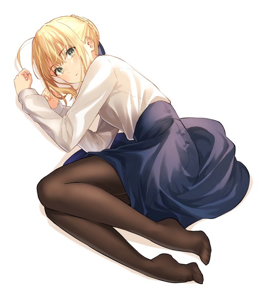 Anime picture 3328x3792 with fate (series) fate/stay night artoria pendragon (all) saber lq saku single tall image looking at viewer blush fringe highres short hair breasts simple background blonde hair hair between eyes white background green eyes absurdres full body
