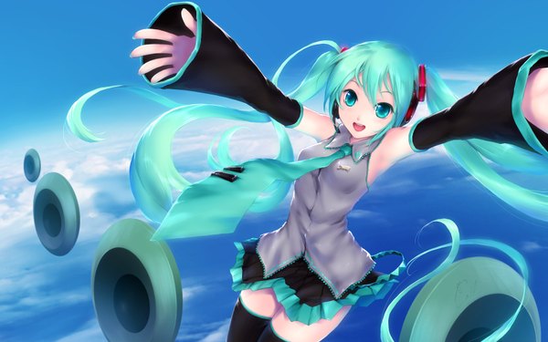 Anime picture 1680x1050 with vocaloid hatsune miku cait wide image sky girl