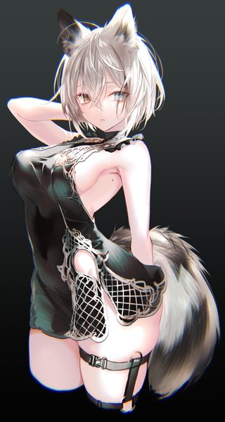 Anime picture 1600x3000 with original pottsness single tall image looking at viewer blush fringe short hair breasts blue eyes light erotic simple background hair between eyes large breasts standing brown eyes animal ears payot tail animal tail