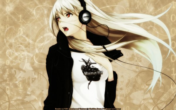 Anime picture 1920x1200 with original tenka sanbun (artist) long hair highres blonde hair wide image brown eyes music headphones