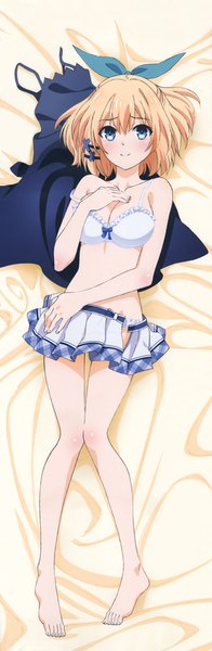 Anime picture 2304x7027 with rokudenashi majutsu kouji to akashic record lidenfilms rumia tingel single tall image looking at viewer blush highres short hair breasts blue eyes light erotic blonde hair full body light smile scan half updo dakimakura (medium) open skirt girl