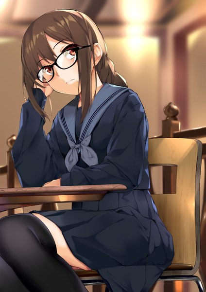 Anime picture 2893x4092 with fate (series) fate/grand order akuta hinako hidebuu single long hair tall image blush fringe highres breasts hair between eyes brown hair standing sitting brown eyes payot looking away indoors braid (braids)