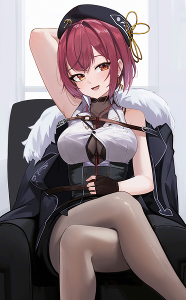 Anime picture 2480x4000 with virtual youtuber hololive houshou marine houshou marine (6th costume) anizi single tall image looking at viewer blush fringe highres short hair breasts open mouth light erotic smile hair between eyes red eyes large breasts sitting