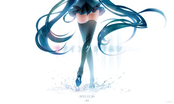 Anime picture 1280x768 with vocaloid hatsune miku nishio10r single simple background wide image white background twintails ass very long hair aqua hair legs back head out of frame walking girl skirt miniskirt boots thigh boots