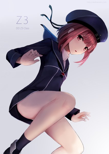 Anime picture 1087x1535 with kantai collection z3 destroyer (max schultz) akabane rin single tall image short hair simple background pink hair pink eyes girl socks black socks sailor suit peaked cap