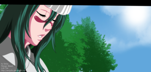 Anime picture 1514x730 with bleach studio pierrot nelliel tu odelschwanck senjufm single long hair wide image sky cloud (clouds) eyes closed green hair sunlight coloring espada girl plant (plants) tree (trees) cap sun