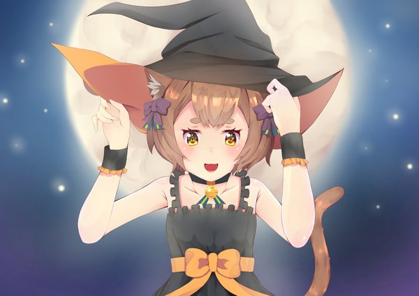 Anime picture 4093x2894 with re:zero kara hajimeru isekai seikatsu white fox felix argyle sylux single looking at viewer fringe highres short hair open mouth smile brown hair animal ears yellow eyes absurdres tail animal tail cat ears cat tail sleeveless