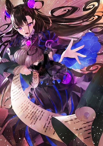 Anime picture 2149x3035 with fate (series) fate/grand order murasaki shikibu (fate) noinoise single long hair tall image blush fringe highres breasts open mouth light erotic hair between eyes brown hair large breasts purple eyes holding payot looking away