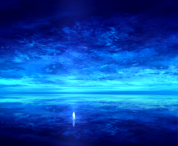 Anime picture 1612x1320 with original mks sky reflection landscape scenic silhouette water