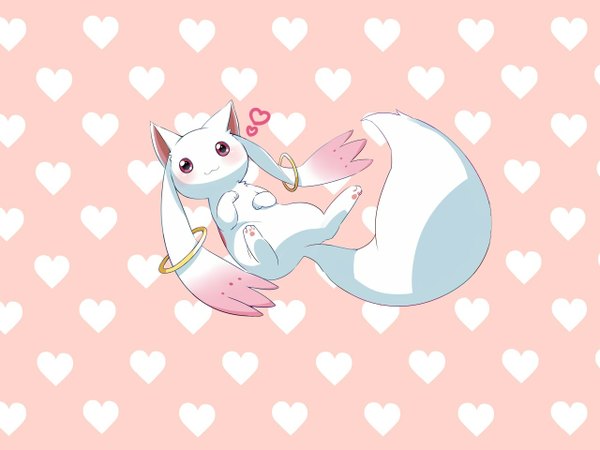 Anime picture 1280x960 with mahou shoujo madoka magica shaft (studio) kyuubee single simple background lying pink eyes wallpaper no people cute animal heart
