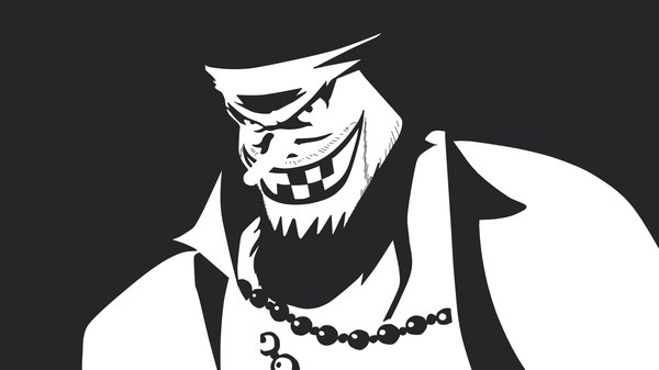 Anime picture 1920x1080 with one piece toei animation marshall d teach kiro (mieru) single highres simple background wide image looking away upper body teeth black background monochrome evil grin long nose high contrast flat color boy beads beard