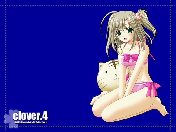 Anime picture 1024x768 with nishimata aoi blue background girl swimsuit clover (plant)