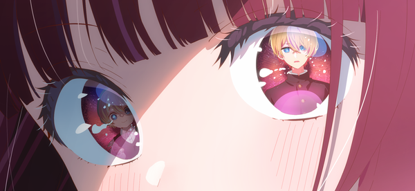 Anime picture 2274x1045 with oshi no ko arima kana hoshino aquamarine misyune single looking at viewer highres red eyes wide image red hair close-up shaded face girl