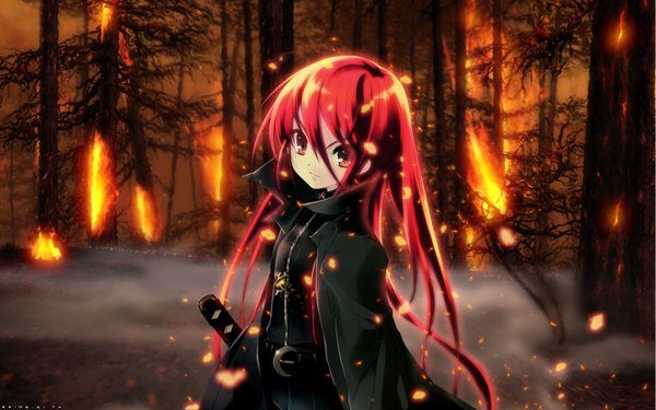 Anime picture 1680x1050 with shakugan no shana j.c. staff shana wide image red hair sword fire