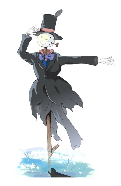 Anime picture 1304x2000 with howl's moving castle studio ghibli turnip head (prince justin) hidari (pixiv2110089) single tall image simple background white background gloves hat bowtie suit pipe scarecrow