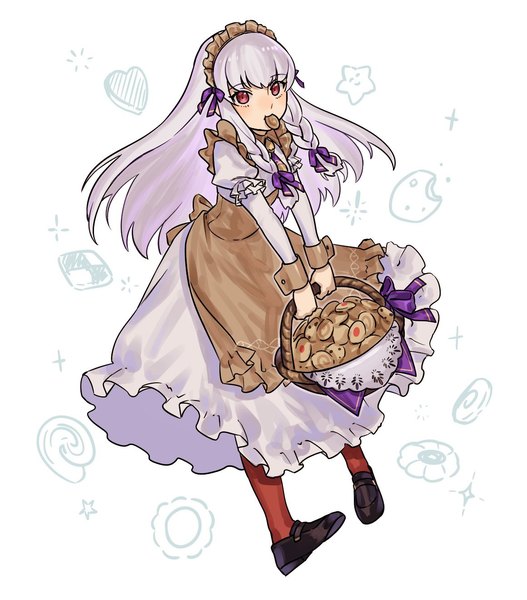 Anime-Bild 1160x1320 mit fire emblem fire emblem: three houses nintendo lysithea von ordelia abinosu0903 single long hair tall image looking at viewer blush fringe simple background red eyes standing white background holding silver hair full body long sleeves maid