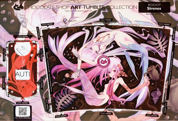 Anime picture 4402x3000 with art tumbler collection choco chocolate shop highres pink hair purple hair mermaid seashell