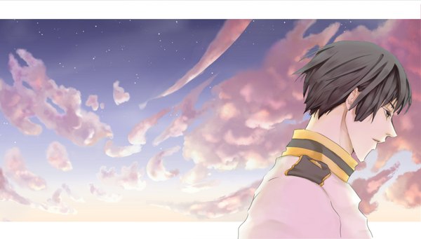 Anime picture 1600x910 with axis powers hetalia studio deen japan (hetalia) a san (artist) single short hair black hair wide image sky cloud (clouds) profile boy