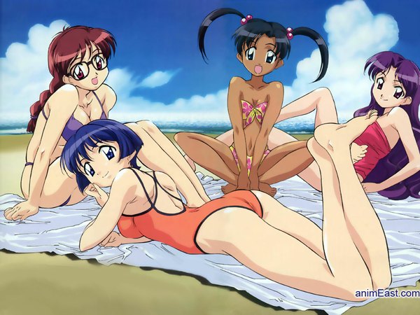 Anime picture 1024x768 with ai yori aoshi j.c. staff sakuraba aoi minazuki chika minazuki taeko miyuki mayu light erotic swimsuit