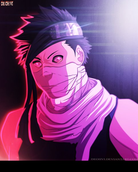 Anime picture 1476x1835 with naruto studio pierrot naruto (series) momochi zabuza deohvi single tall image short hair black hair looking away coloring dark background boy scarf bandage (bandages) bandana