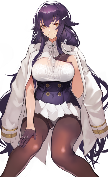 Anime picture 2000x3274 with azur lane azuma (azur lane) yoshio (55level) single long hair tall image looking at viewer blush fringe highres breasts light erotic simple background smile hair between eyes large breasts white background sitting holding brown eyes