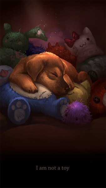 Anime picture 700x1236 with original sandara tall image sleeping animal toy stuffed animal dog stuffed rabbit