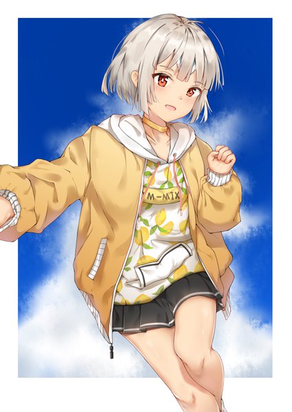 Anime picture 2150x3035 with fate (series) fate/grand order altera (fate) yuuki mix single tall image looking at viewer blush fringe highres short hair open mouth smile red eyes sky silver hair cloud (clouds) blunt bangs head tilt :d