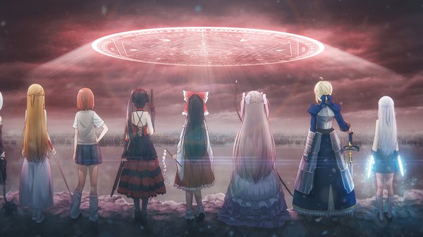 Anime picture 1920x1080 with fate (series) mahou shoujo madoka magica re:zero kara hajimeru isekai seikatsu sword art online to aru kagaku no railgun date a live angel beats! touhou shaft (studio) a-1 pictures j.c. staff white fox key (studio) hakurei reimu artoria pendragon (all) saber rem (re:zero) kaname madoka yuuki asuna misaka mikoto