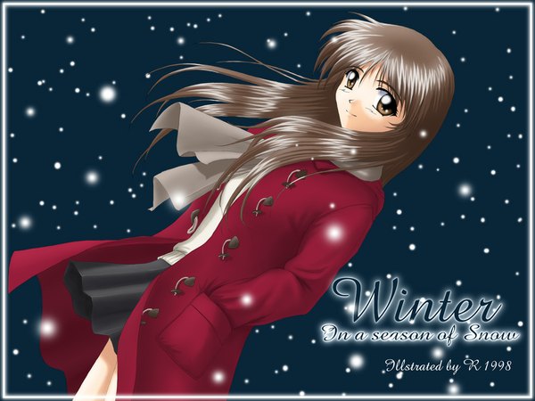 Anime picture 1024x768 with r (artist) single snowing winter snow girl tagme