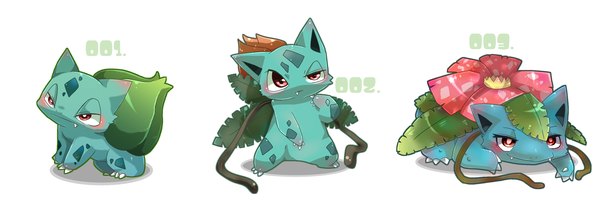 Anime picture 1500x500 with pokemon nintendo bulbasaur venusaur ivysaur sira116 simple background wide image white background gen 1 pokemon pokemon number flower (flowers) animal