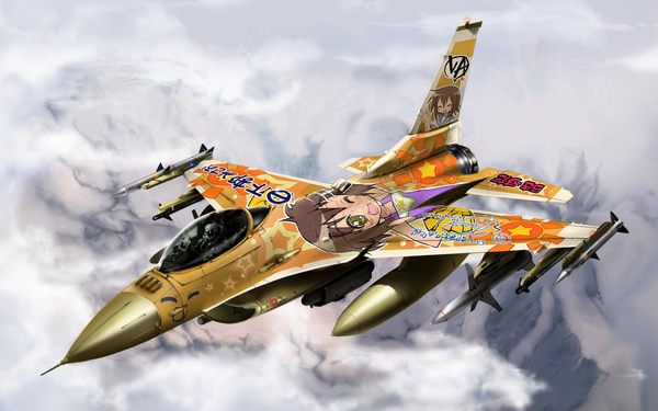 Anime picture 1920x1200 with lucky star kyoto animation highres wide image cloud (clouds) flying aircraft airplane jet