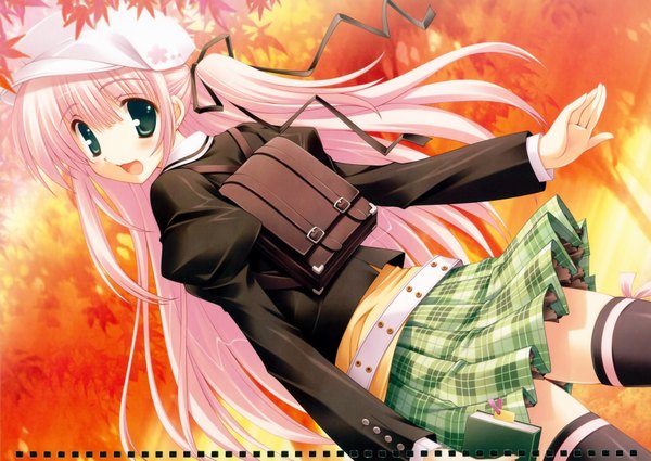 Anime picture 7007x4966 with ikegami akane long hair highres pink hair scan thighhighs skirt hat serafuku
