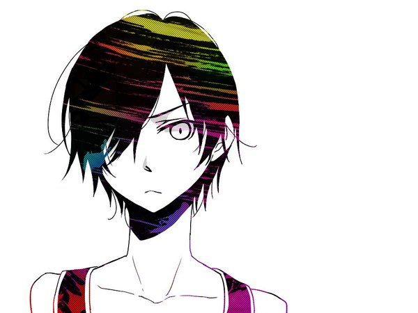 Anime picture 1024x768 with summer wars madhouse ikezawa kazuma single fringe short hair black hair simple background white background hair over one eye portrait white eyes boy