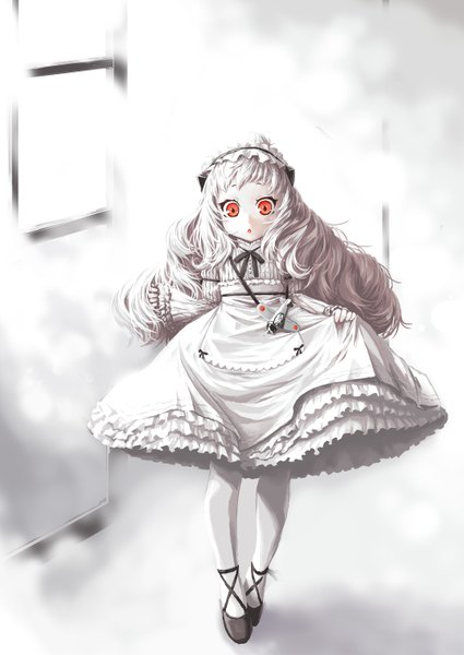 Anime picture 4301x6072 with kantai collection northern ocean hime kohige single long hair tall image looking at viewer highres red eyes absurdres white hair horn (horns) :o loli lolita fashion shinkaisei-kan girl dress ribbon (ribbons) shoes