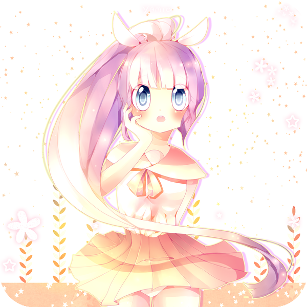 Anime picture 2000x2000 with original yamio long hair looking at viewer blush highres open mouth blue eyes animal ears pink hair ponytail girl skirt miniskirt