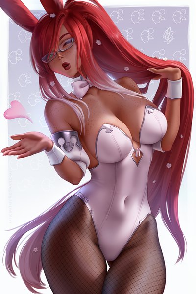 Anime-Bild 3000x4500 mit final fantasy final fantasy xiv original square enix viera olchas single long hair tall image looking at viewer fringe highres breasts light erotic simple background hair between eyes large breasts standing green eyes signed