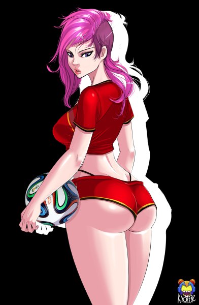 Anime picture 784x1200 with league of legends vi (league of legends) kyoffie12 single long hair tall image blue eyes light erotic simple background pink hair ass black background girl uniform underwear panties shorts short shorts gym uniform ball