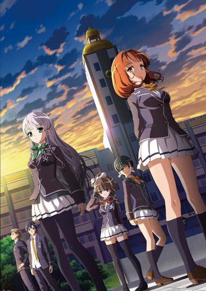 Anime picture 1746x2466 with ushinawareta mirai wo motomete hanamiya nagisa furukawa yui hasekura airi akiyama sou osafune kenny eitarou long hair tall image highres short hair blue eyes black hair brown hair multiple girls brown eyes sky silver hair cloud (clouds) official art girl