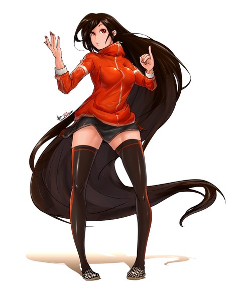 Anime picture 2500x3000 with original caooll (co-ohol) single tall image blush highres breasts light erotic black hair red eyes very long hair girl thighhighs black thighhighs clothes