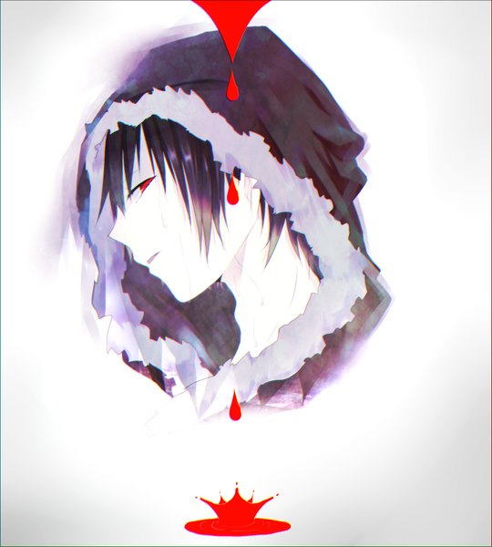 Anime picture 1800x2000 with durarara!! brains base (studio) orihara izaya tall image highres short hair black hair simple background red eyes boy fur hood