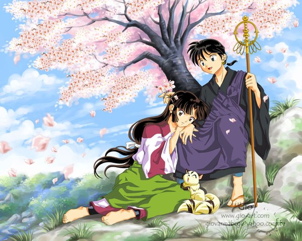 Anime picture 1280x1024 with inuyasha sango miroku kirara (inuyasha)