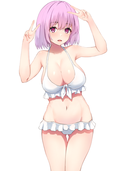 Anime picture 2480x3508 with gridman universe ssss.gridman studio trigger shinjou akane irato at single tall image looking at viewer blush fringe highres short hair breasts light erotic simple background smile hair between eyes large breasts standing white background