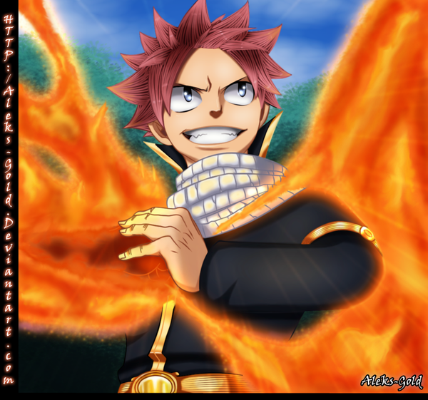 Anime picture 1068x1000 with fairy tail natsu dragneel aleks-gold single short hair blue eyes smile pink hair sky cloud (clouds) grin coloring magic boy plant (plants) tree (trees) belt scarf fire